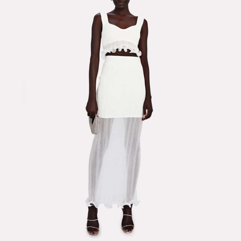 SHEER LAYERED MAXI SKIRT WITH Ruffles NWT size M HERVE LEGER